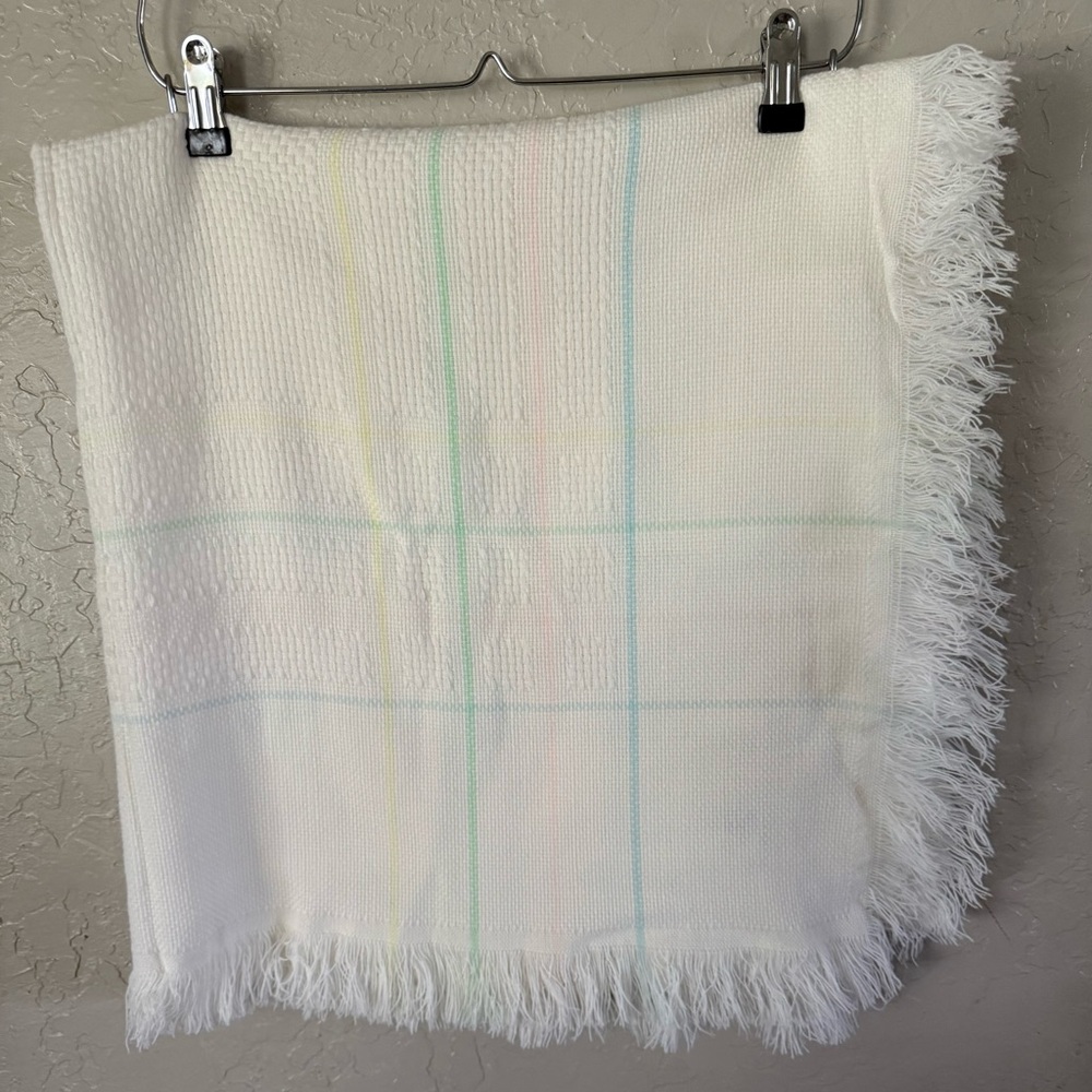 Baby Kisses Acrylic BABY BLKT Pastel Stripe Pink Yellow Blue Waffle Weave Fringe
